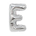 Silver metallic mylar letter balloon shaped as the letter F with a reflective finish and sealed edges, displayed against a white background.