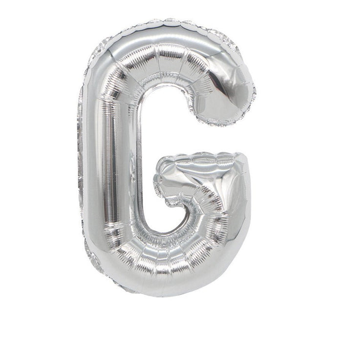 Silver metallic mylar letter balloon shaped like the number 6, with a shiny reflective surface and ribbed texture throughout.