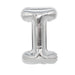 Silver mylar letter balloon shaped like the letter J with a reflective finish and flat base for standing upright.