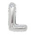 Silver metallic mylar letter balloon shaped like the letter L, shown inflated against a white background.