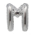 Silver mylar letter balloon shaped like the letter N with a shiny metallic finish and rounded tops.