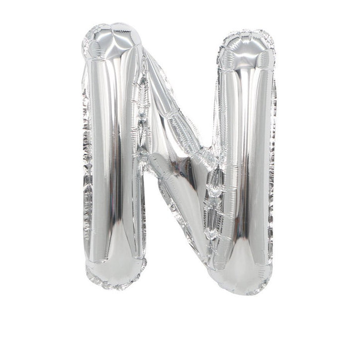 Silver metallic mylar letter balloon in the shape of the letter O with a reflective finish and sealed top.