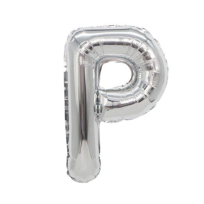 Silver metallic mylar letter balloon shaped like the capital letter Q with a shiny finish and rounded form.
