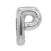 Silver metallic mylar letter balloon shaped like the capital letter Q with a shiny finish and rounded form.
