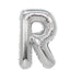 Silver metallic mylar letter R balloon, 16 inches, shown inflated against a white background.