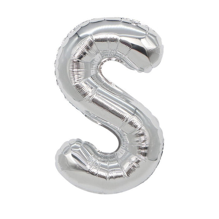Silver mylar letter balloon shaped like the number 5, with a shiny metallic finish and vertical ribbed texture throughout.