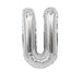 Silver metallic mylar letter balloon shaped like the letter U with a glossy finish and rounded edges.