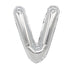 Silver mylar letter balloon shaped as the letter V, inflated and shown against a white background.