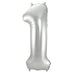 Silver foil number one balloon with a shiny metallic finish and rounded top, designed for inflating with air.