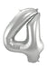 Silver foil number 4 balloon with a shiny metallic finish and rounded shape, designed for inflating with air.