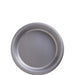 Gray plastic disposable plate with a ridged rim and shallow well, shown from above against a white background.