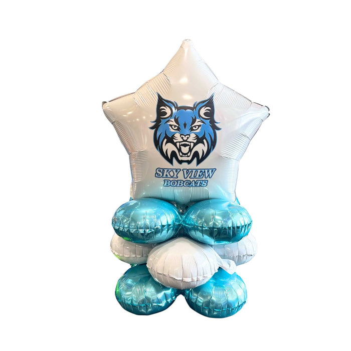 Balloon bouquet with Sky View Bobcats logo on a white background