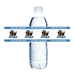 Two plastic water bottles wrapped with blue Skyline Raiders labels featuring a bucking horse logo and team name repeated across the label.