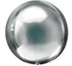 Silver metallic sphere balloon with a reflective shiny finish and slightly darker center, shown against a white background.