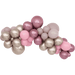 Cluster of spherical balloons in varying sizes featuring champagne, mauve, dusty rose, light pink, and soft taupe hues with metallic and matte finishes.
