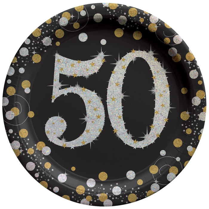 Sparkling Celebration "50" Round Plates, 9" | 8 ct - Zurchers