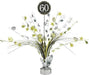 Black balloon with "60" in a silver base vase surrounded by gold and silver star and number sprays fanning outward for a 60th birthday celebration.