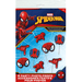 Marvel Spider-Man party photo props set containing 8 red pieces including masks, hands, and web designs on blue packaging with age 5+ label.