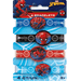 Four Spider-Man stretchy bracelets featuring blue and red bands with web patterns, circular medallions displaying Spider-Man's face, and the Spider-Man logo repeated across each design.