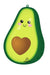 Cute cartoon avocado character with a smiling face, pink cheeks, and a heart-shaped pit in the center, designed as a green mylar balloon.