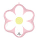 Pink mylar balloon shaped like a daisy flower with white petals, a yellow center circle, and an anogram logo at the bottom.