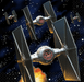 Pack of 16 Star Wars TIE Fighter napkins featuring gray and black starships with gold solar panels against a starry space background.