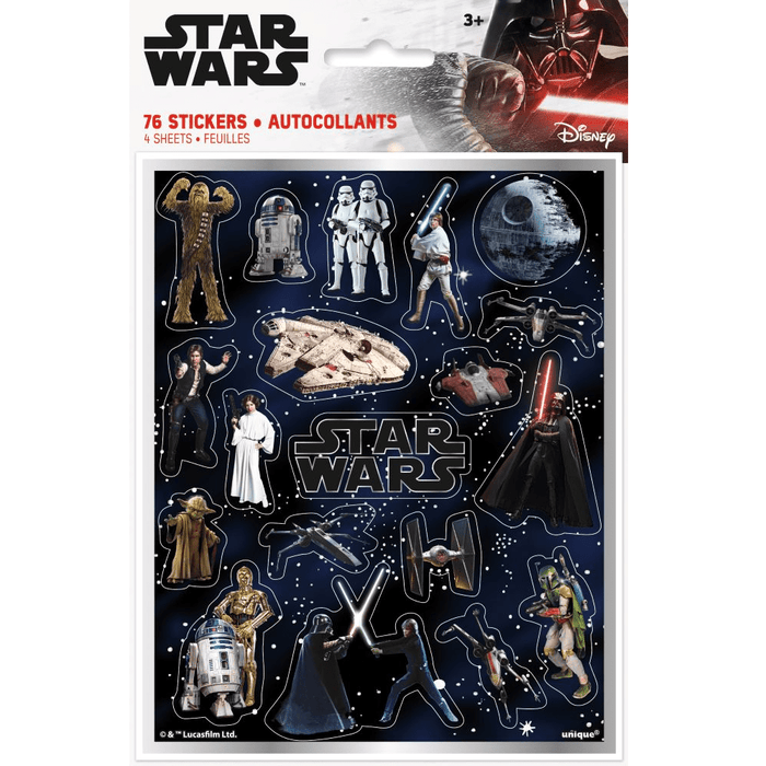 Star Wars sticker pack with various characters and objects on a dark background