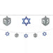Blue and gray Star of David and dreidel-shaped decorative garland with chain stringing featuring three large pendants across the top and five smaller alternating charms along the bottom.