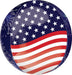 Round foil balloon featuring the American flag design with white stars on dark blue upper half and red and white horizontal stripes on lower half.