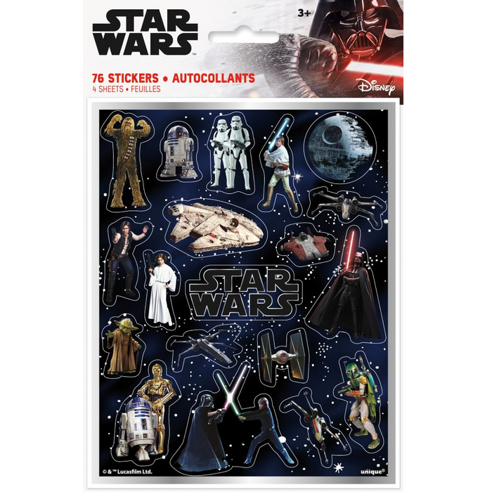 Star Wars sticker pack with various characters and objects on a dark background