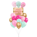 Stay Fabulous birthday balloon bouquet with gold gift-shaped birthday balloon, pink, mint, gold, and confetti-style balloons.