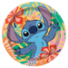 Stitch 9-inch paper plate with colorful tropical flowers, palm leaves, and a bright island-themed background.