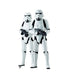 Two white and black stormtrooper figures holding blasters stand against a white background.