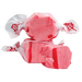 Three pink salt water taffy candies wrapped in cellophane with red twisted ends, displayed against a white background.