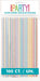 Package of 100 colorful striped plastic straws in rainbow colors including blue, pink, purple, yellow, and green arranged vertically.