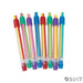 Set of twelve colorful striped eraser sticks with red, pink, purple, blue, green, and yellow stripes, each topped with a matching colored cap and rubber eraser tip.