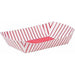 Red and white striped paper snack trays with a pink interior, shown as a set of four disposable food serving containers.
