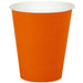 Bright orange disposable paper cup with white interior rim, shown in single unit against a white background.