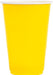 Bright yellow disposable cup with white rim, 16 ounces capacity, shown as a single unit from a 50-count package.