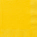 Bright yellow paper napkins with visible texture and stitched edges arranged in a square stack.