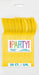 A package of 50 bright yellow heavy-duty plastic spoons arranged in a fanned display, with colorful "Party!" branding and bilingual labeling visible on the white center band.