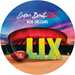 Round paper plate featuring Super Bowl LIX New Orleans branding with a red stadium, colorful "LIX" text, football, and sunset sky design.