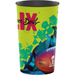 Bright lime green plastic cup featuring large red "LIX" text, dynamic blue and teal splatter design, a football image, and Super Bowl branding.