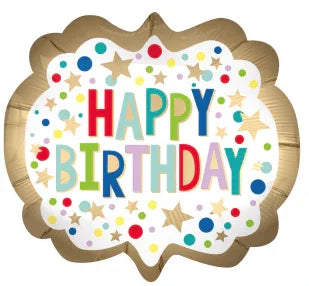 Gold Satin Marquee Dots Birthday Supershape Mylar Balloon 25" | 1ct