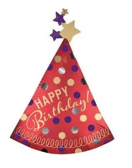 Red Party Hat Mylar Super Shape Balloon 36" | 1ct
