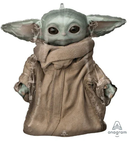 Foil balloon featuring a gray alien character with large pointed ears and dark eyes, wearing a tan robe, against a white background.