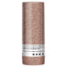 Cylindrical rose gold glitter confetti popper with white instruction band featuring multilingual directions and directional arrows around the middle.