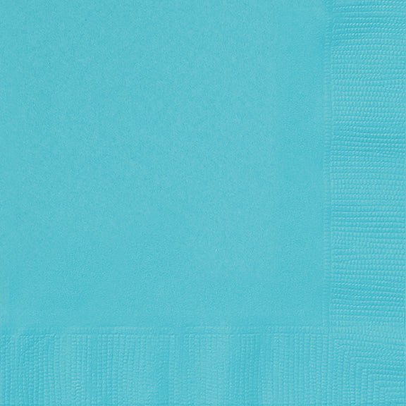 Stack of 40 teal blue dinner napkins with a textured weave pattern visible on the folded edges.