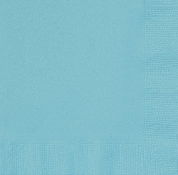 Pack of 100 teal-colored paper napkins with a textured surface shown in full view.