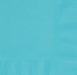 Stack of turquoise blue paper napkins with a textured weave pattern visible on the edges.